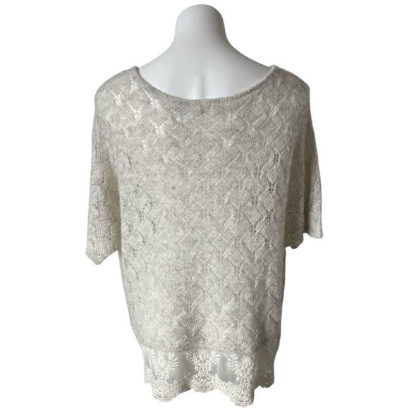 Anthropologie Knitted & Knotted Lace Hem Sweater Short Sleeve Cream Small - Picture 3 of 11